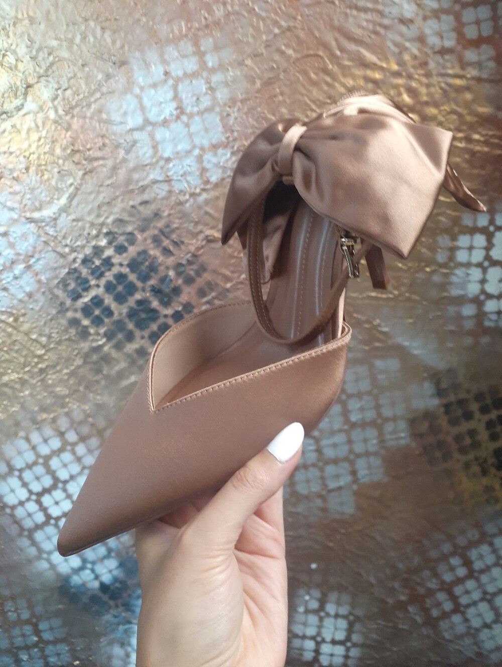 Zara Nwt Satin Bow Pointed-Toe Women’s Pump - Dusty Pink